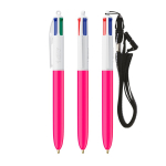 Bolígrafo de plástico con lanyard para colgar y tinta de 4 colores BIC® color blanco