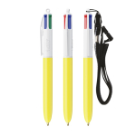 Bolígrafo de plástico con lanyard para colgar y tinta de 4 colores BIC® color amarillo