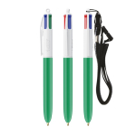 Bolígrafo de plástico con lanyard para colgar y tinta de 4 colores BIC® color verde