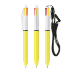 Bolígrafo de plástico con lanyard para colgar y tinta de 4 colores Sun BIC® color amarillo