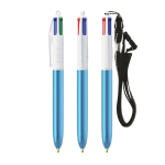 Bolígrafo de plástico acabado metálico y tinta de 4 colores Shine BIC® color azul cian
