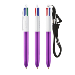 Bolígrafo de plástico acabado metálico y tinta de 4 colores Shine BIC® color morado