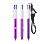 Bolígrafo de plástico acabado metálico y tinta de 4 colores Shine BIC® color morado