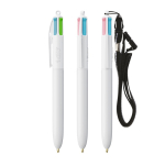 Bolígrafo de plástico con cinta para colgar y tinta de 4 colores BIC® color blanco