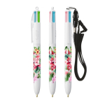 Bolígrafo de plástico con cinta para colgar y tinta de 4 colores BIC® color blanco
