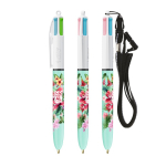 Bolígrafo de plástico con cinta para colgar y tinta de 4 colores BIC® color blanco