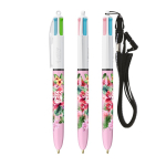 Bolígrafo de plástico con cinta para colgar y tinta de 4 colores BIC® color blanco