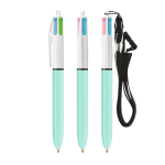 Bolígrafo de plástico con cinta para colgar y tinta de 4 colores BIC® color aguamarina