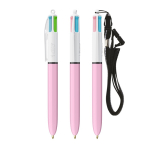 Bolígrafo de plástico con cinta para colgar y tinta de 4 colores BIC® color rosa pastel