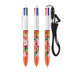Bolígrafo de plástico con lanyard y escritura fina de 4 colores BIC® color naranja