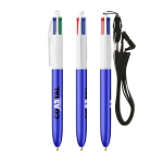 Bolígrafo de plástico con cinta para colgar y tinta de 4 colores BIC® color azul