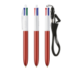 Bolígrafo de plástico con cinta para colgar y tinta de 4 colores BIC® color rojo