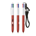 Bolígrafo de plástico con cinta para colgar y tinta de 4 colores BIC® color rojo
