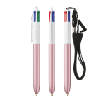 Bolígrafo de plástico con cinta para colgar y tinta de 4 colores BIC® color rosa
