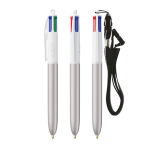 Bolígrafo de plástico con cinta para colgar y tinta de 4 colores BIC® color plateado