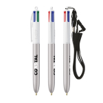 Bolígrafo de plástico con cinta para colgar y tinta de 4 colores BIC® color plateado