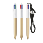 Bolígrafo de plástico con cinta para colgar y tinta de 4 colores BIC® color dorado