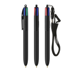 Bolígrafo de plástico con lanyard para colgar y tinta de 4 colores BIC® color negro