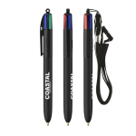Bolígrafo de plástico con lanyard para colgar y tinta de 4 colores BIC® color negro