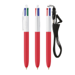 Bolígrafo de plástico con lanyard para colgar y tinta de 4 colores BIC® color rojo