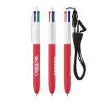 Bolígrafo de plástico con lanyard para colgar y tinta de 4 colores BIC® color rojo