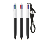 Bolígrafo de plástico con lanyard para colgar y tinta de 4 colores BIC® color blanco/negro