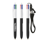 Bolígrafo de plástico con lanyard para colgar y tinta de 4 colores BIC® color blanco/negro