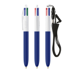Bolígrafo de plástico con lanyard para colgar y tinta de 4 colores BIC® color azul marino
