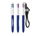 Bolígrafo de plástico con lanyard para colgar y tinta de 4 colores BIC® color azul marino