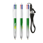 Bolígrafo de plástico bicolor metalizado y tinta de 4 colores BIC® color verde