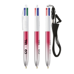 Bolígrafo de plástico bicolor metalizado y tinta de 4 colores BIC® color fucsia