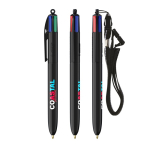Bolígrafo de plástico reciclado con lanyard y tinta de 4 colores BIC® color negro