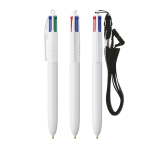 Bolígrafo de plástico reciclado con lanyard y tinta de 4 colores BIC® color blanco