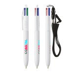 Bolígrafo de plástico reciclado con lanyard y tinta de 4 colores BIC® color blanco
