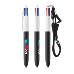 Bolígrafo de plástico reciclado con lanyard y tinta de 4 colores BIC® color blanco