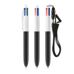 Bolígrafo de plástico reciclado con lanyard y tinta de 4 colores BIC® color blanco/negro