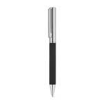 Bolígrafo cromado de acero inoxidable acabado brillante tinta negra color negro tercera vista