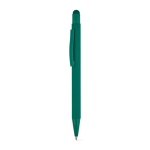 Bolígrafo de aluminio reciclado punta táctil y acabado goma tinta azul color verde oscuro