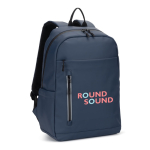 Mochila de cuero sintético con cremalleras impermeables para PC 16” color azul imagen con logo