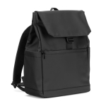 Mochila de cuero sintético con solapa ideal para portátiles de 16” color negro