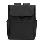 Mochila de cuero sintético con solapa ideal para portátiles de 16” color negro primera vista