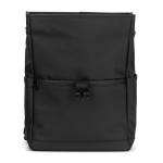 Mochila de cuero sintético con solapa ideal para portátiles de 16” color negro sexta vista
