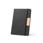 Cuaderno con tapa dura de bambú y RPET con cierre A5 hojas a rayas color negro