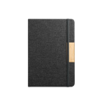 Cuaderno con tapa dura de bambú y RPET con cierre A5 hojas a rayas color negro primera vista