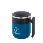 Taza de viaje doble pared con acabado mate y base antideslizante 400ml color azul imagen con logo