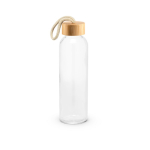 Botella de vidrio con tapa de bambú y asa de cuerda 520ml color natural
