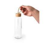 Botella de vidrio con tapa de bambú y asa de cuerda 520ml color natural tercera vista