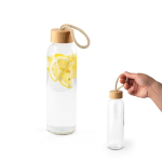Botella de vidrio con tapa de bambú y asa de cuerda 520ml varios colores