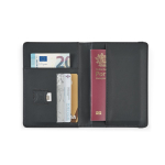Portapasaportes con protección RFID y cierre elástico cuero sintético color negro tercera vista