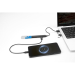 HUB USB multifuncional ecológico con 4 puertos y carga de 10W color negro tercera vista